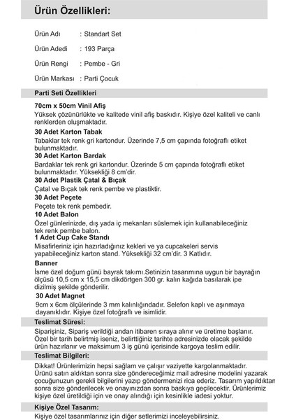 Uzay Kız Çocuğu 1 Yaş Doğum Günü Standart Set 30 Kişilik