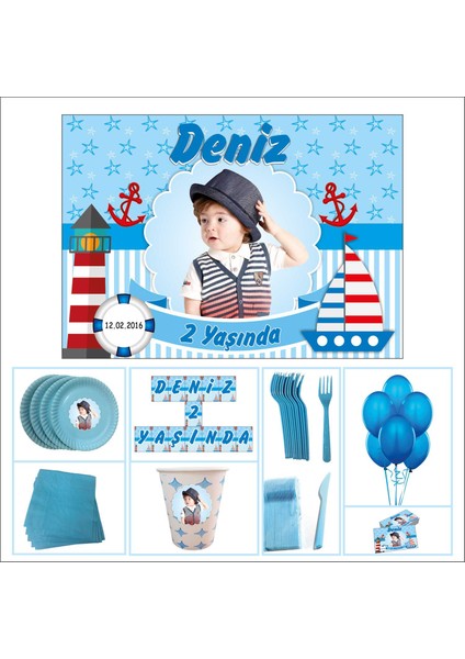 Denizci Erkek Çocuğu 2 Yaş Doğum Günü Özel Set 14 Kişilik