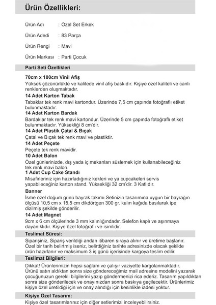 Denizci Erkek Çocuğu 2 Yaş Doğum Günü Özel Set 14 Kişilik