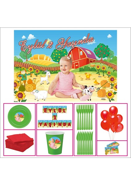 Kız Çocuğu 1 Yaş Doğum Günü Çiftlik Standart Set 30 Kişilik Parti Çocuk