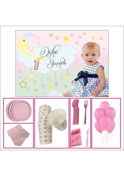 Kız Çocuğu 1 Yaş Doğum Günü Aydede Standart Set 40 Kişilik
