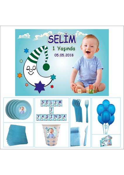 Erkek Çocuğu 1 Yaş Doğum Günü Özel Set 40 Kişilik