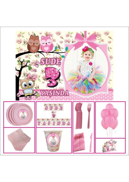 Doğum Günü Standart Set 3 Yaş Kız Çocuğu Pembe 30 Kişilik