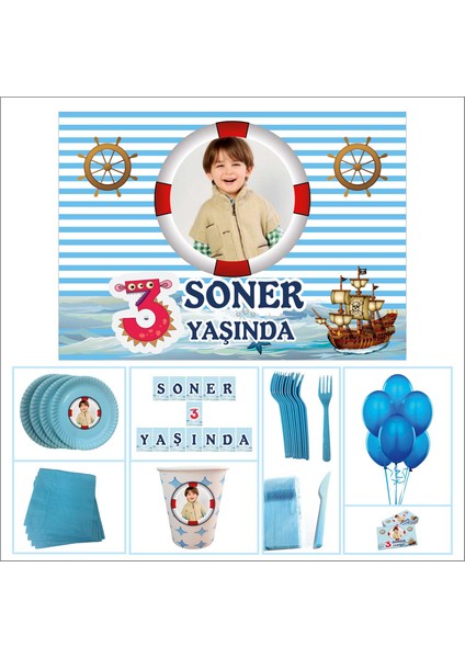 Doğum Günü 3 Yaş Denizci Konsept Özel Set Mavi Erkek 40 Kişilik