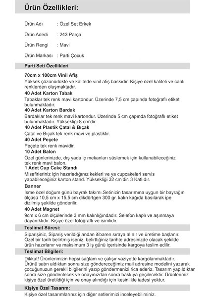 Doğum Günü 3 Yaş Denizci Konsept Özel Set Mavi Erkek 40 Kişilik