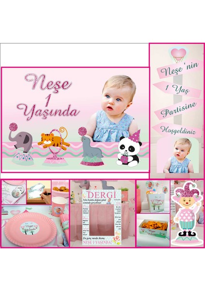 Doğum Günü 1 Yaş Parti Çocuk Set Kız Çocuğu Pembe 30 Kişilik