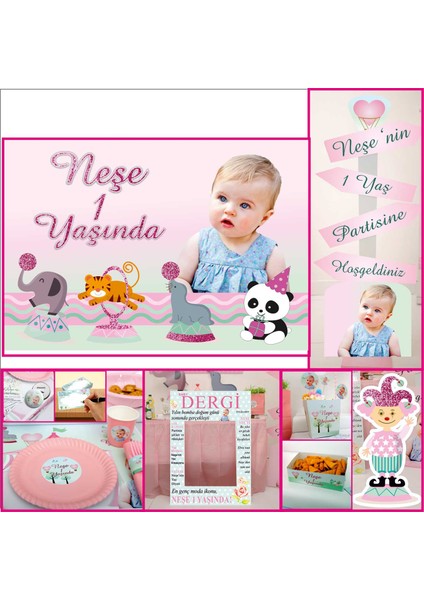 Doğum Günü 1 Yaş Parti Çocuk Set Kız Çocuğu Pembe 14 Kişilik