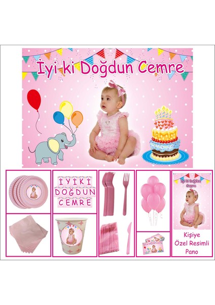 Doğum Günü 1 Yaş Süpriz Set Kız Çocuğu Pembe 30 Kişilik