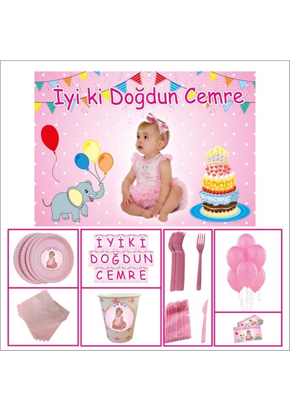 Doğum Günü 1 Yaş Standart Set Kız Çocuğu Pembe 30 Kişilik