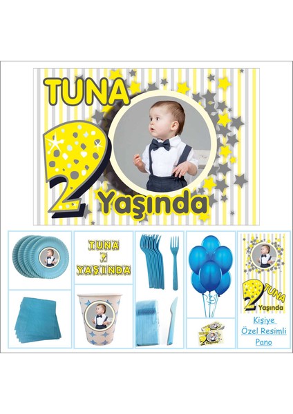 Doğum Günü 2 Yaş Süprizli Set Mavi Erkek 14 Kişilik