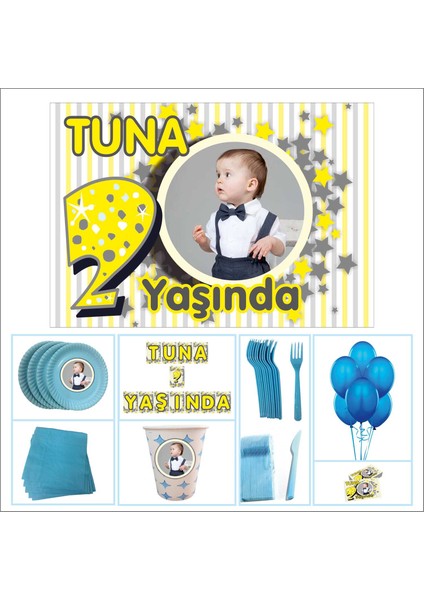 Doğum Günü 2 Yaş Standart Set Mavi Erkek 40 Kişilik