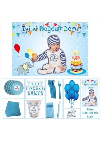 Doğum Günü 1 Yaş Suprizli Set Mavi Erkek 40 Kişilik