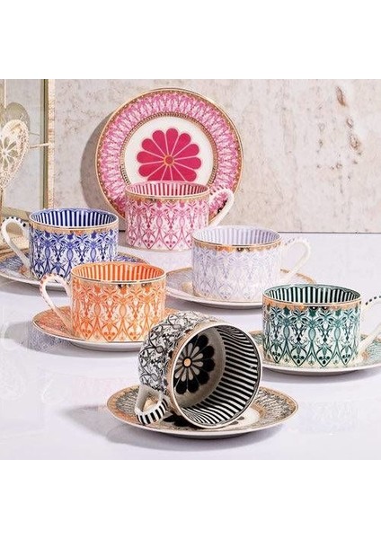 FNC-13 6LI Altın Yaldızlı Lüx Bone China Kahve Fincan Tk. Fincan 90CC