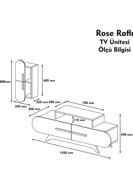 Rose Duvar Raflı Tv Ünitesi Ceviz - Sarı