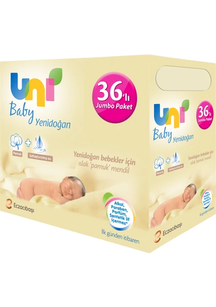 Uni Baby Yenidoğan Islak Pamuk Mendil 36'lı Fırsat Paketi - 1.440 Yaprak