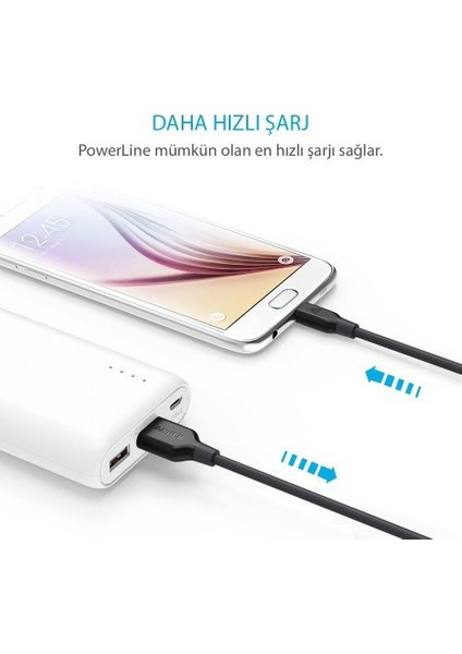 PowerLine Micro USB Şarj/ Data Kablosu 0.9 Metre - Beyaz - (Anker Türkiye Garantili)