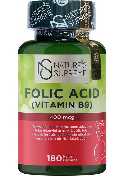 Folic Acid 400 Mcg 180 Kapsül