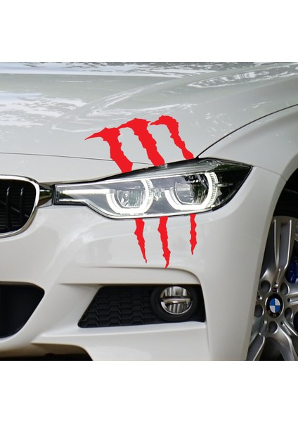 Far İçin Monster Pençe - Oto Sticker - 30x26 cm Kırmızı