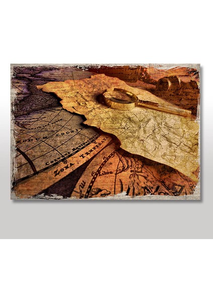 Ahşap Tablo Büyüteç ve Haritalar