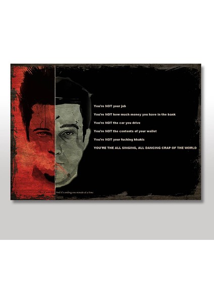 Ahşap Tablo Kırmızı ve Gri Yüz Fight Club Brad