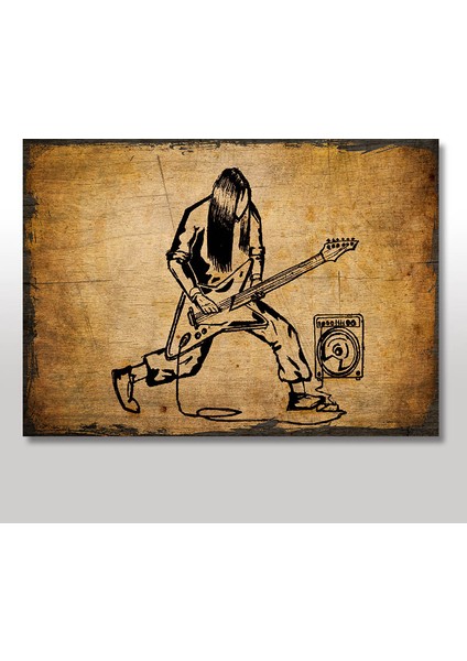 Ahşap Tablo Gitarist Resmi