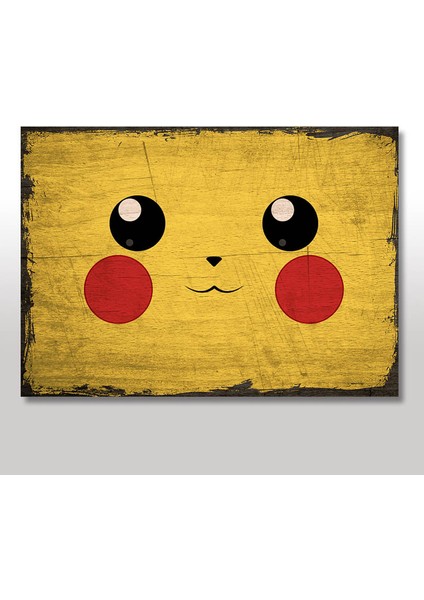 Ahşap Tablo Pokemon Pikachu Yüzü