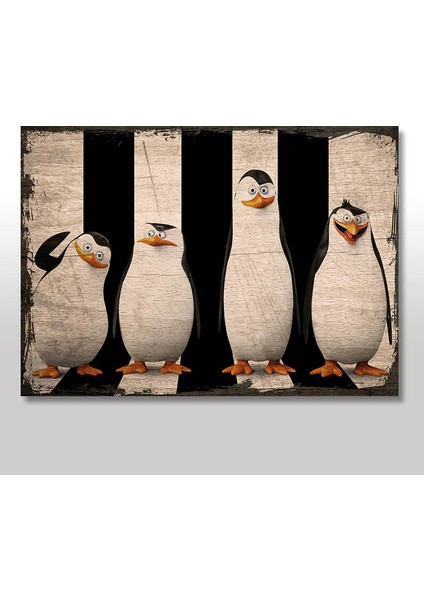 Ahşap Tablo Madagaskar Penguenleri