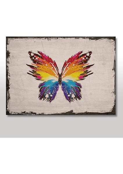 Ahşap Tablo Beyaz Zeminde Renkli Kelebek Baykuşu