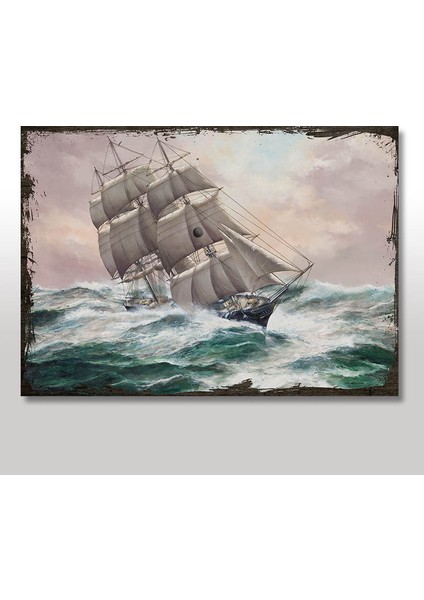 Tablomega Ahşap Tablo Batmak İle Mücadele Eden Gemi