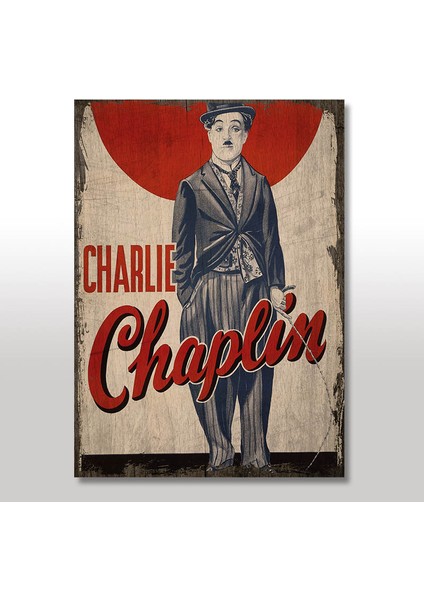 Tablomega Ahşap Tablo Charlie Chaplin Afişli Görsel