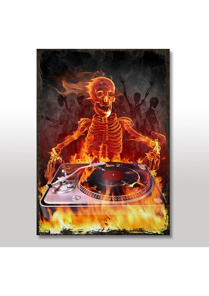 Ahşap Tablo Retro Dj İskelet Şekilli