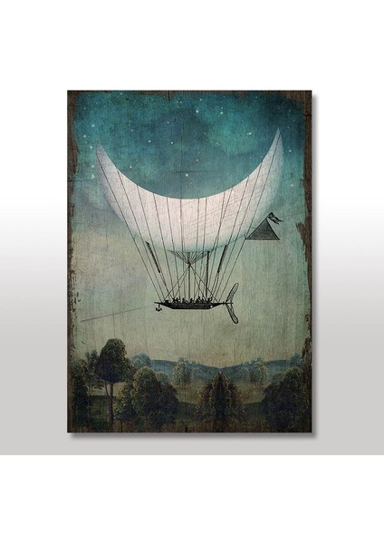 Ahşap Tablo Ay Şeklilli Uçan Balon