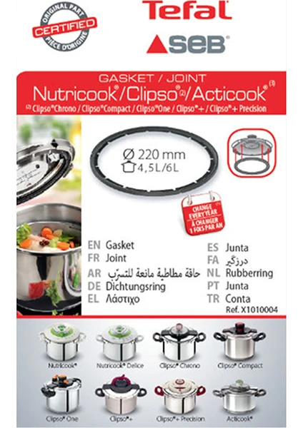 Düdüklü Tencere Acticook-Nutricook-Precision Lastik 4,5 - 6 Lt TENCERE İÇ ÇAPI 22 CM  X1010004