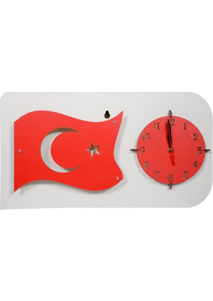 Dekoratif Hediyelik Ahşap Türk Bayrağı Duvar Saati