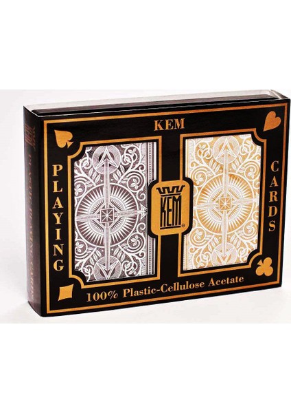 % 100 Plastik Kem İskambil Briç Oyun Kartı 2'li Set (Amerika, Black/Gold Desen)