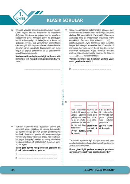 Ddy Yayınları Din Kültürü Ve Ahlak Bilgisi 8.Sınıf Açık Uçlu Soru Bankası