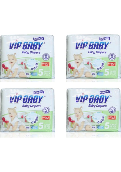 Vip Baby Bebek Bezi Active & Soft Junior 5 Beden 28 Adet 4lü Set