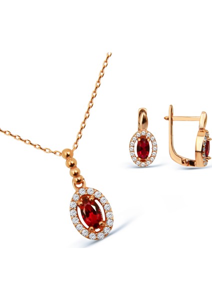 Zirkon Taşlı Rose Gümüş Set S013902