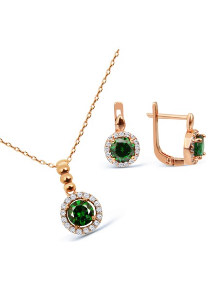 Zirkon Taşlı Rose Gümüş Set S014302