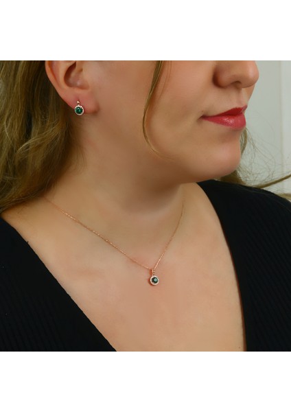 Zirkon Taşlı Rose Gümüş Set S014302