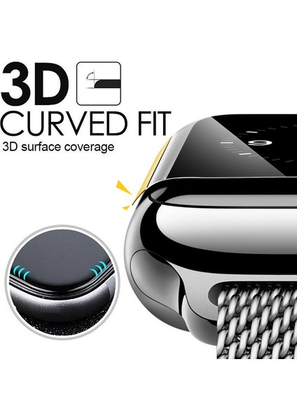 Apple Watch Uyumlu Series 3 42mm 3D Kavisli Temperli Cam Full Ekran koruyucu Kırılmaz Film Siyah modelleri