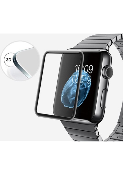 Apple Watch Uyumlu Series 3 42mm 3D Kavisli Temperli Cam Full Ekran koruyucu Kırılmaz Film Siyah fırsatları