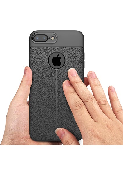 Apple iPhone 8 Plus Kılıf Suni Deri Dokulu Silikon