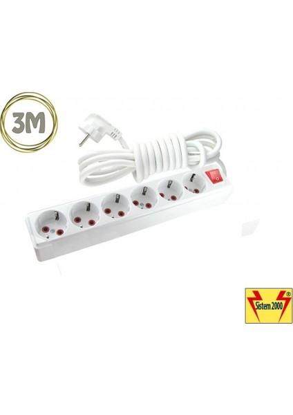 Sistem 2000 6 Lı 3 Metre Anahtarlı Çoklu Priz