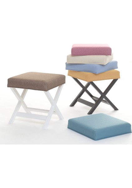 Evka Ahşap Bench Puf Dark - Sarı
