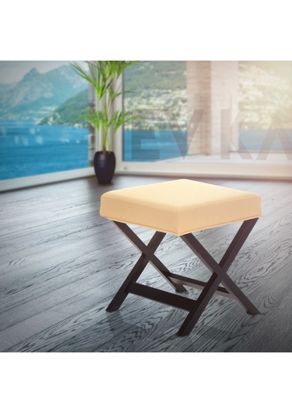 Evka Ahşap Bench Puf Dark - Sarı