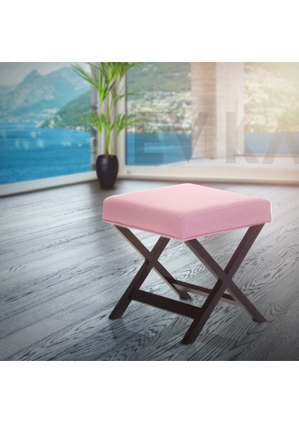 Evka Ahşap Bench Puf Dark - Pembe