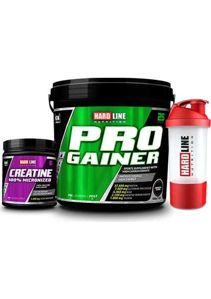 Hardline Progainer Çikolata 5000 gr +Kreatin %100 Mikronize 300 gr + Shaker