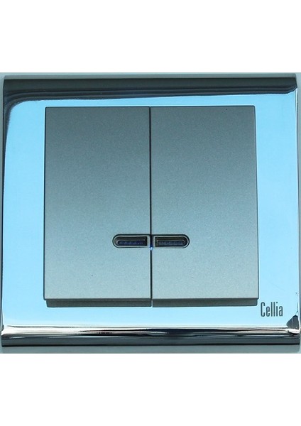 Cellia Işıklı Komütatör Gümüş Kapak Krom Çerçeve