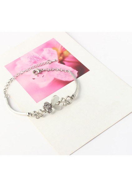 Beyaz Altın Kaplama Zirkon Taşlı Kelebek Bayan Bilezik